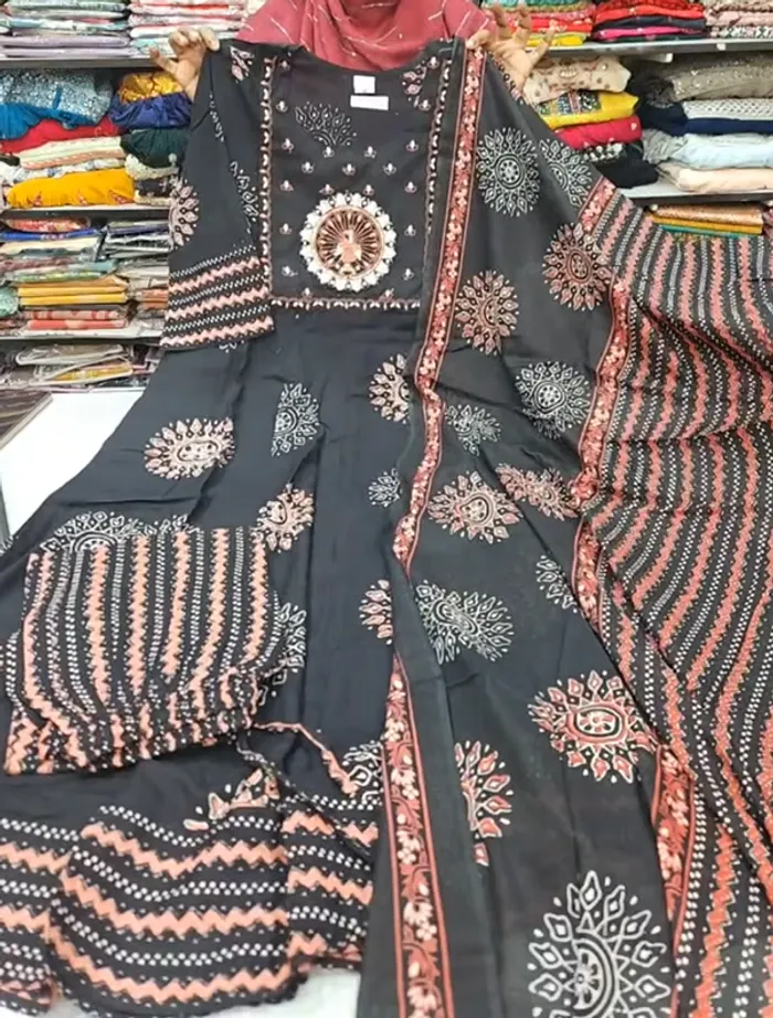 Premium Rayon Cotton Top Bottom Dupatta Set | TS3133